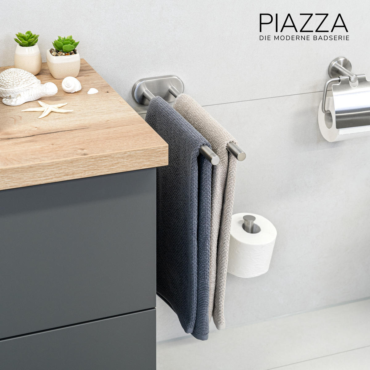 HANDTUCHHALTER PIAZZA 2-armig, Edelstahl - Edelstahlfarben, Metall (6/6/50cm) - bremermann