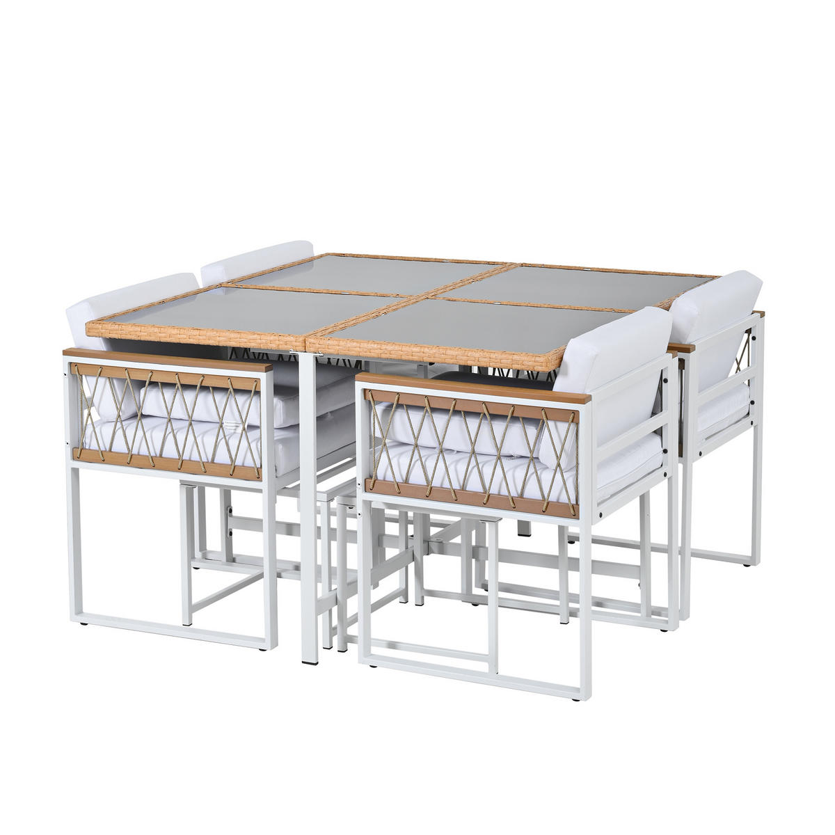 GARTENMÖBEL-SET Modernes 7-tlg. Schwarz/Weiß/Holz - Weiß, Holz - ComfortXL