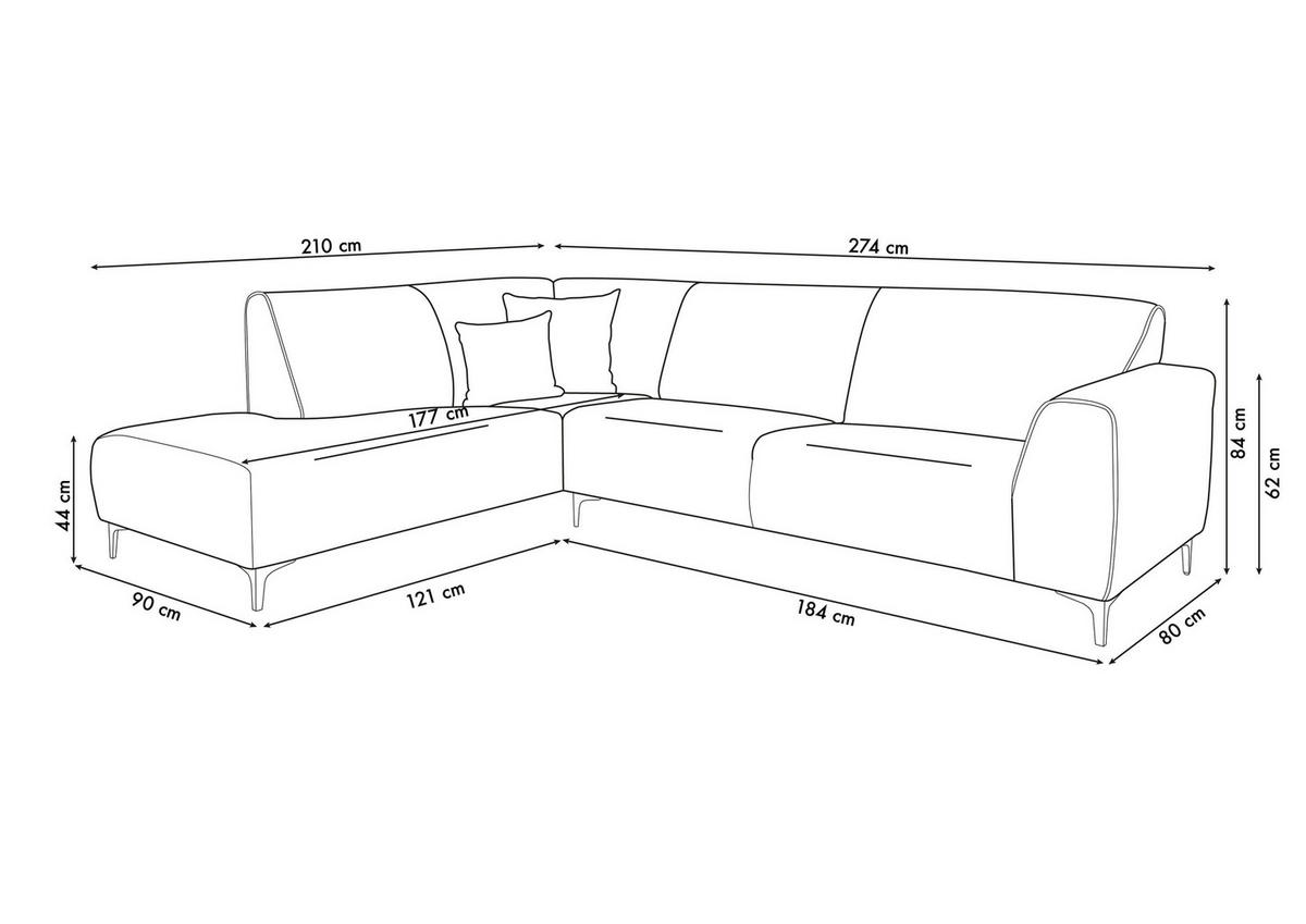ECKSOFA Mula in L-Form, Coach Farbe: Hellgrau, Velourstoff, Ottomane Links - Hellgrau, Textil (210/274cm) - VENASI MÖBEL