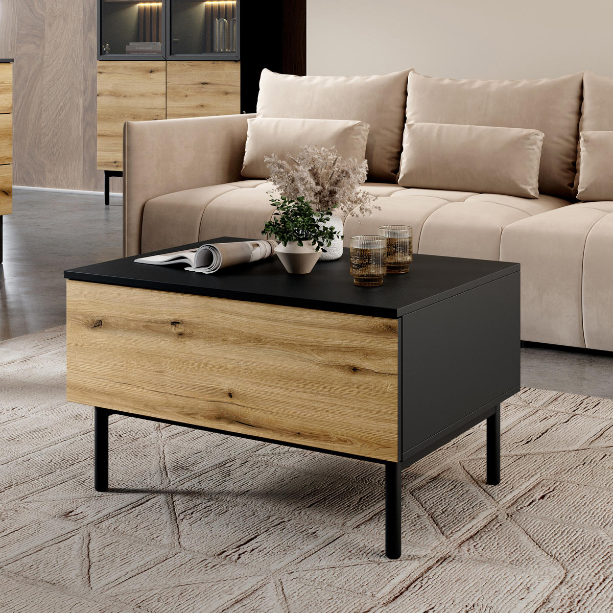 COUCHTISCH LAMBERTI 80,1/48,4/60,1 cm Schwarz - Schwarz, Holzwerkstoff (60.1/80.1/48.4cm) - MASSENO