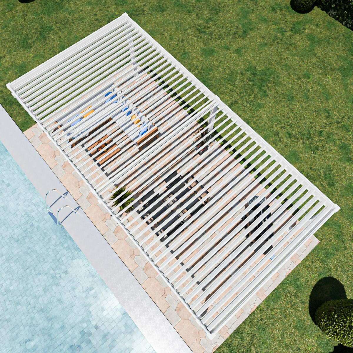 PERGOLA Terrassenüberdachung Superior Aluminium freistehend | 3,6 x 7,2 M | Lamellendach weiß - Weiß, Metall (720/255/360cm) - PergoLine