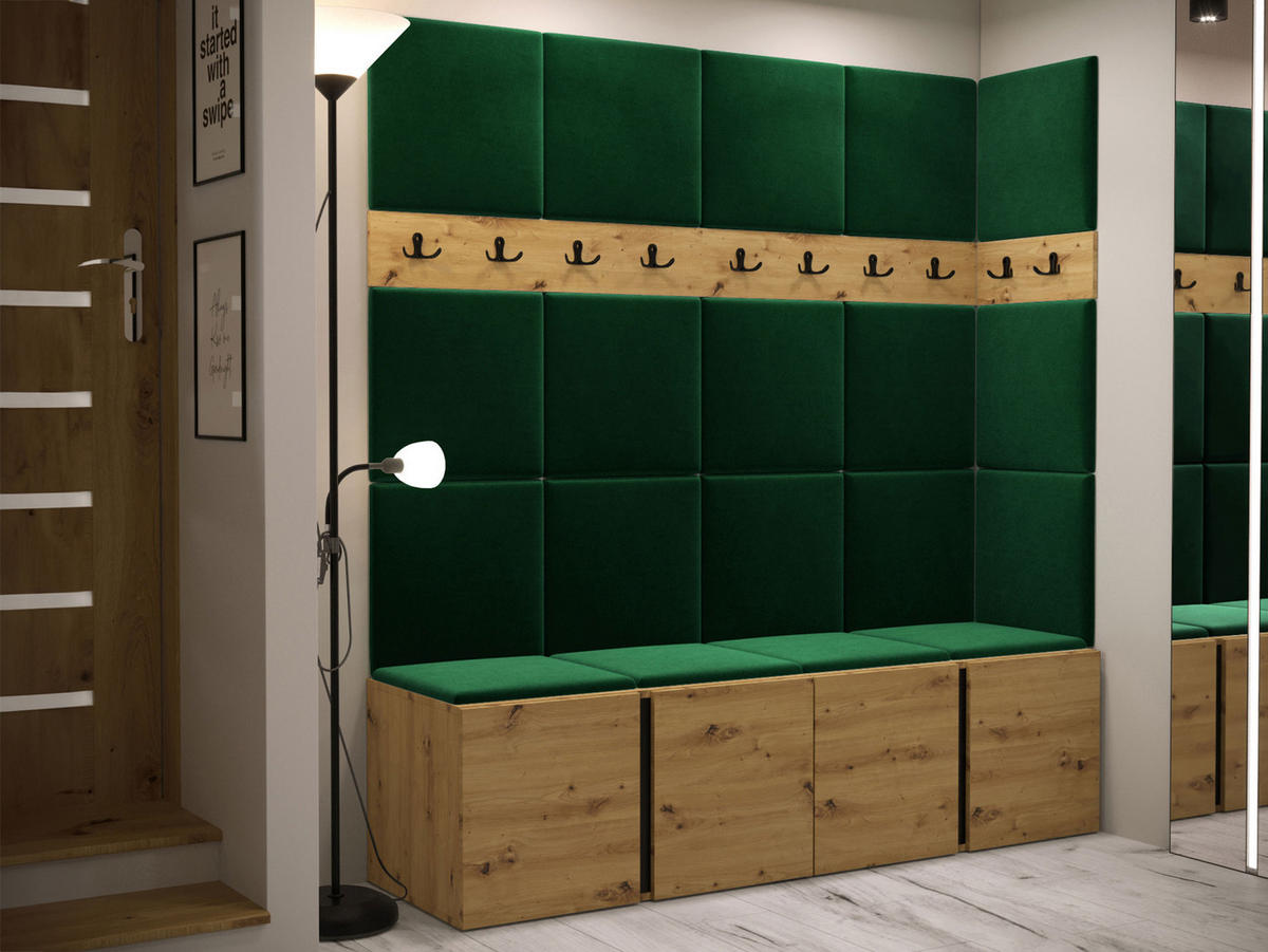 GARDEROBEN-SET Orion II - Eiche Artisan/Grün, Holzwerkstoff/Kunststoff (168/186/46cm) - MIRJAN24