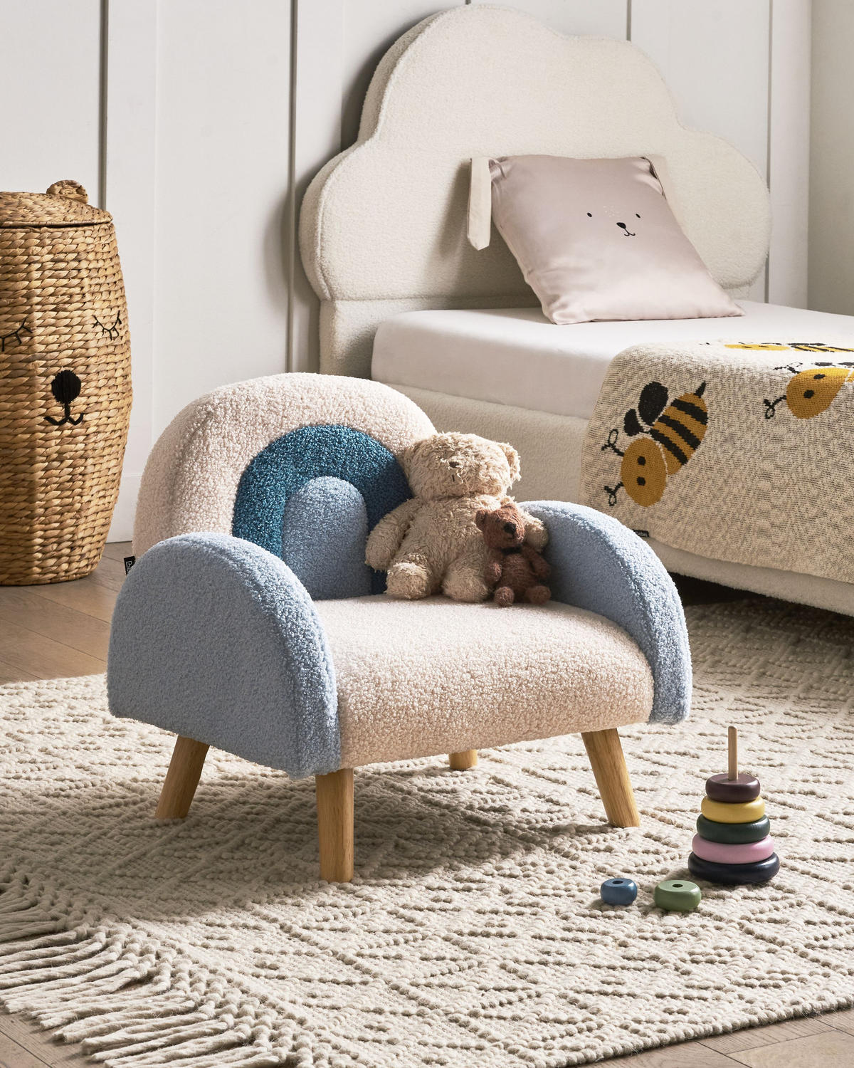 FOTOLIU PENTRU COPII Regenbogen bouclé albastru deschis Ombo - alb, material textil (52/46/46cm) - Beliani