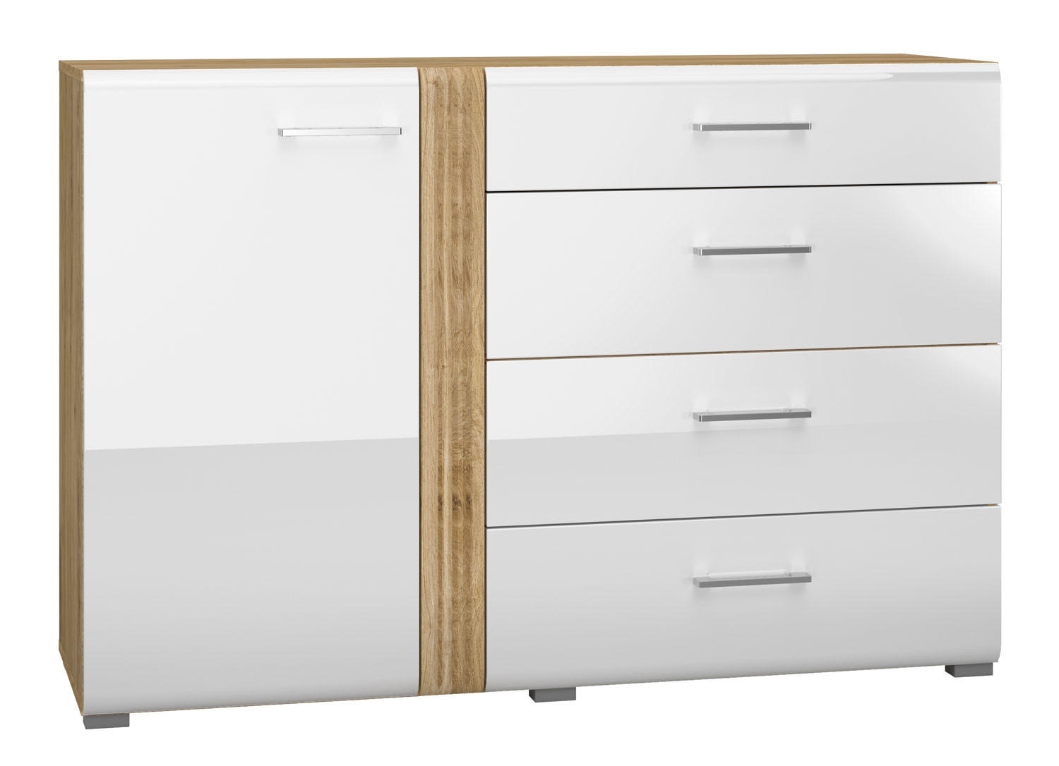 SIDEBOARD Adagio weiß Hochglanz / Eiche castello 134 / 42 / 90cm - Weiß Hochglanz/Weiß, Holz/Holzwerkstoff (134/90/42cm) - Feldmann-Wohnen