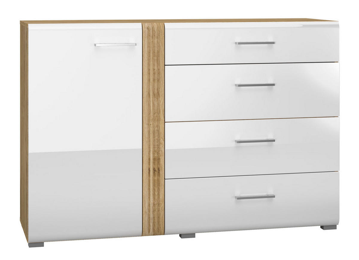 SIDEBOARD Adagio weiß Hochglanz / Eiche castello 134 / 42 / 90cm - Weiß Hochglanz/Weiß, Holz/Holzwerkstoff (134/90/42cm) - Feldmann-Wohnen