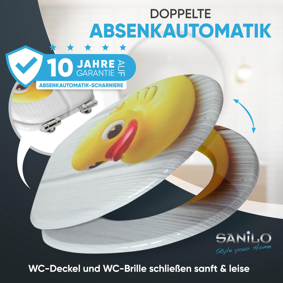 WC-SITZ Absenkautomatik Quietscheente - Gelb, Holzwerkstoff (38/6/47cm) - Sanilo