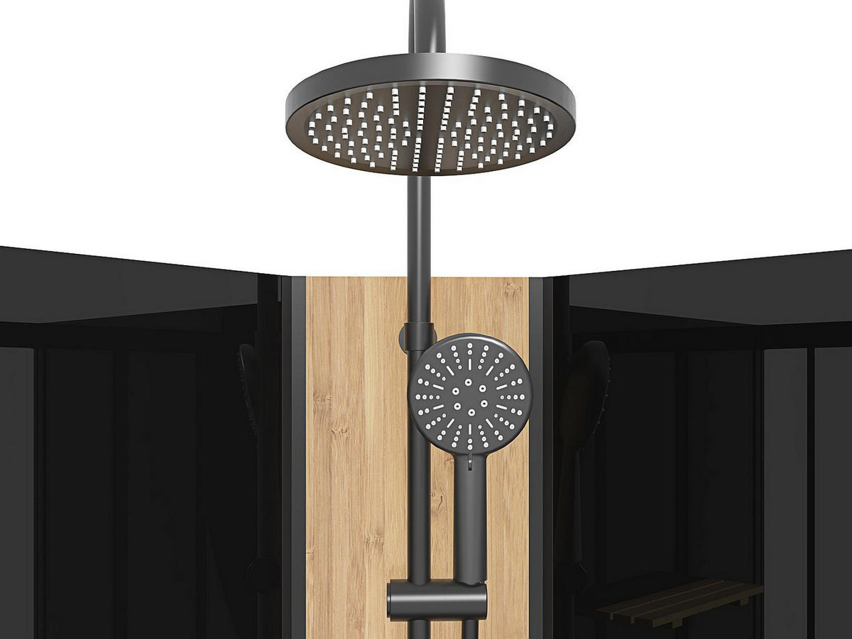 DUSCHKABINE - 90cm x 90cm - Bambus - schwarz - TILOMA - Schwarz, Glas (90/90/200cm) - Vente-Unique