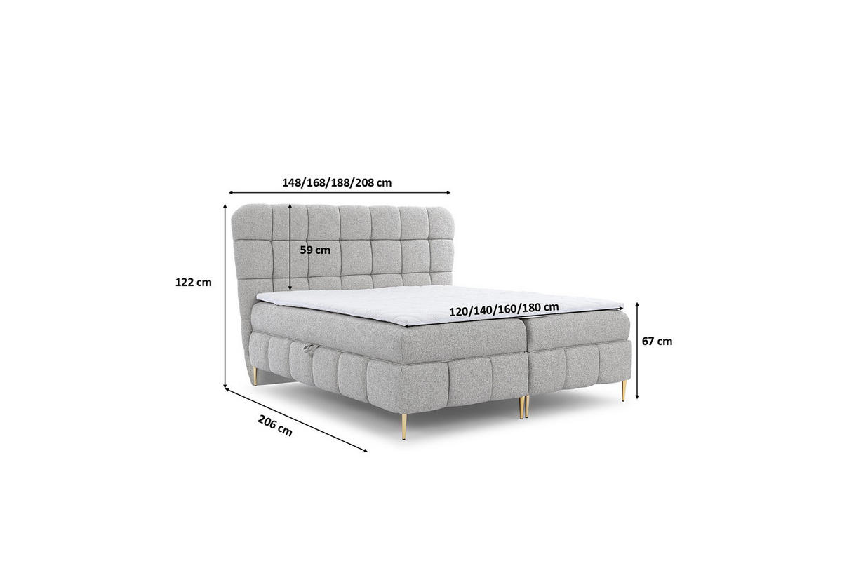BOXSPRINGBETT Mit Zwei Bettkasten, Stoff Corbett, Hellgrau, 180x200 cm, LOLLY - Hellgrau, Holz (180/200cm) - Kaiser Möbel