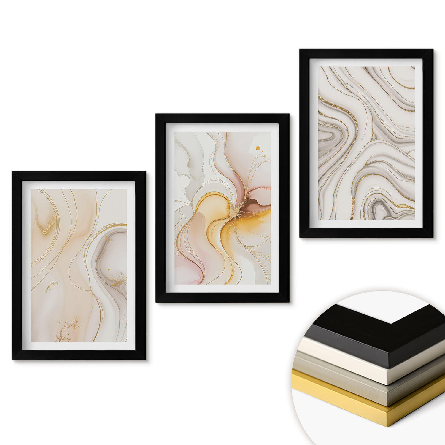 WANDBILDER 3er-Set - 20x30 cm Schwarzer Rahmen - Abstrakte warme Muster - Schwarz, Kunststoff (20/30cm) - ArtPrintCave