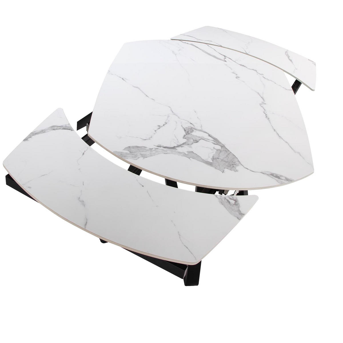 ESSTISCH Ausziehbarer Esstisch ovales Fass porzellanmarmor aus schwarzer Stahl Ø120/90/77 cm - Schwarz/Weiß, Stein (90/120/77cm) - ANGEL CERDA