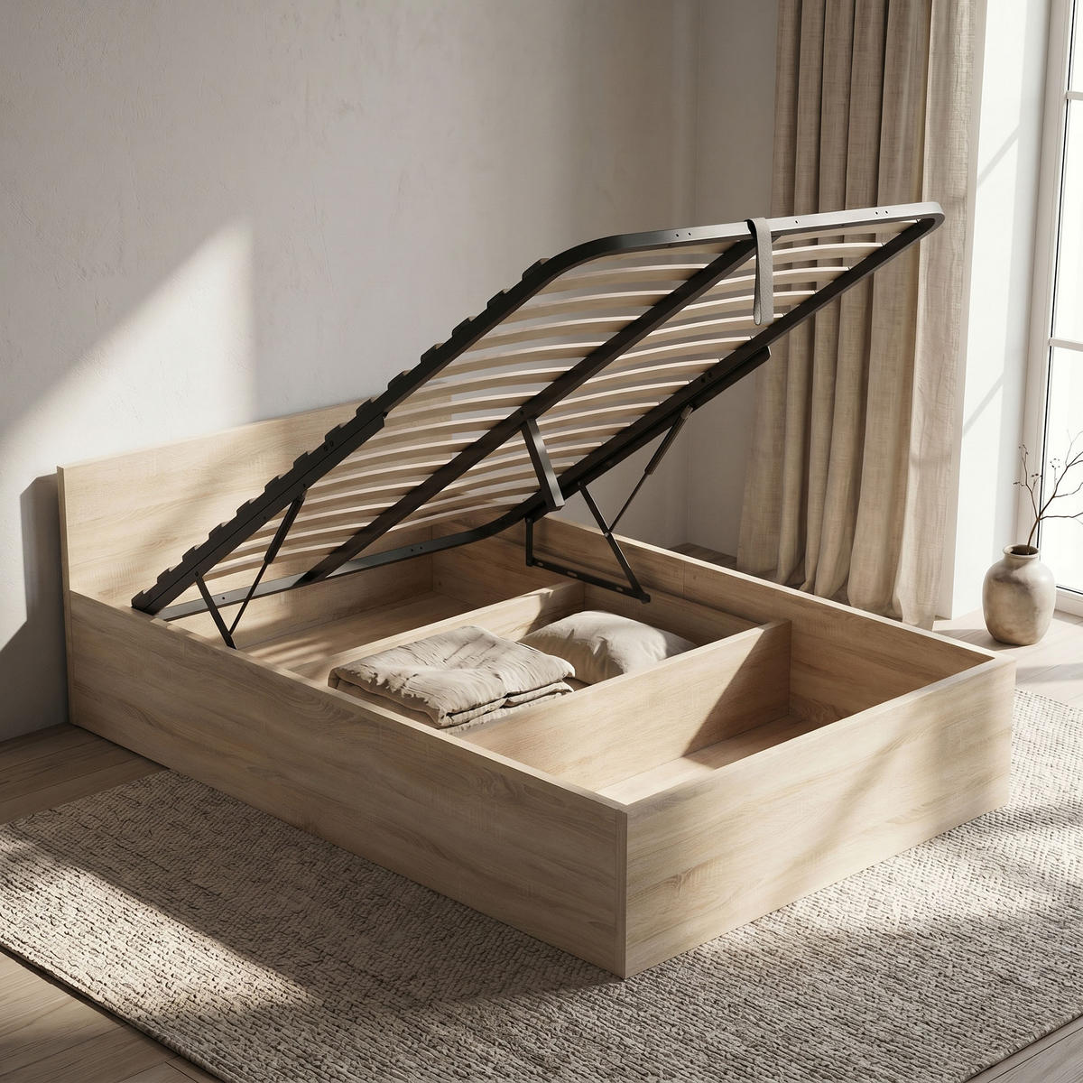 BETT mit Bettkasten 100x200 cm Metalllattenrost Sonoma Eiche - Sonoma Eiche, Holzwerkstoff (100/200cm) - Akord