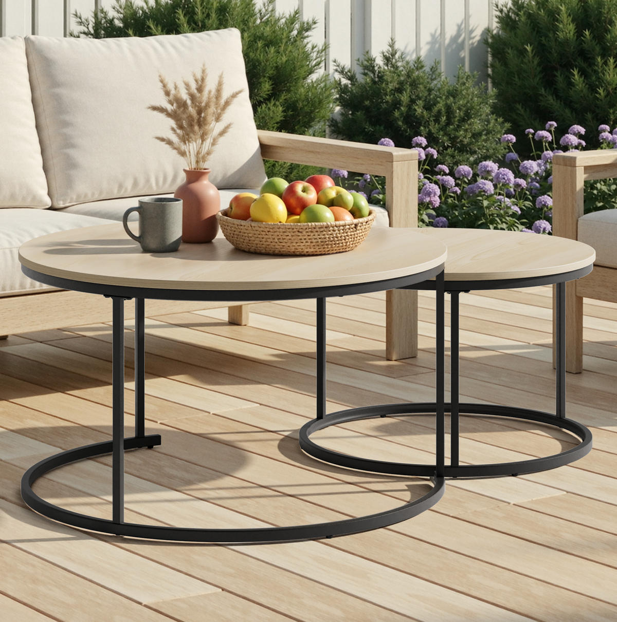 COUCHTISCH 80/80/45 cm in Eichefarben mit Metallgestell, 2-teilig verschachtelbar - Eichefarben, Metall (80/80/45cm) - BEAOK