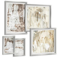 BILDER SET 5er Set - 50x50 cm & 20x30 cm & 40x60 cm Silberner Rahmen - Abstrakte Muster, weiß, braun - Silberfarben, Kunststoff (40/60cm) - TULUP