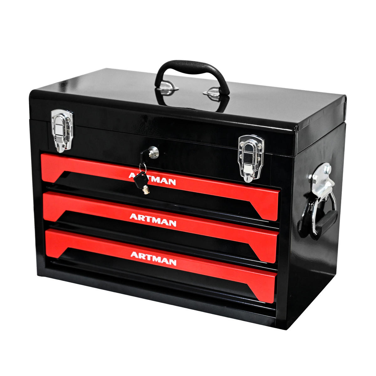 WERKZEUGKISTE TRANSPORTABEL 20 Zoll mit 3 Schubladen, Stahl, Schwarz-Rot - Schwarz, Metall (27/35/50cm) - Novahome