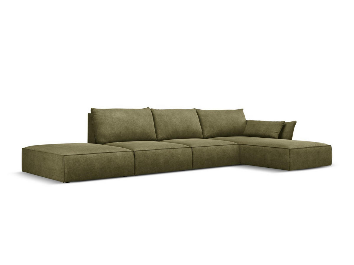 ECKSOFA rechts Kaelle aus Chenille-Stoff grün 5 Sitzplätze - Grün, Textil (171/364cm) - Micadoni