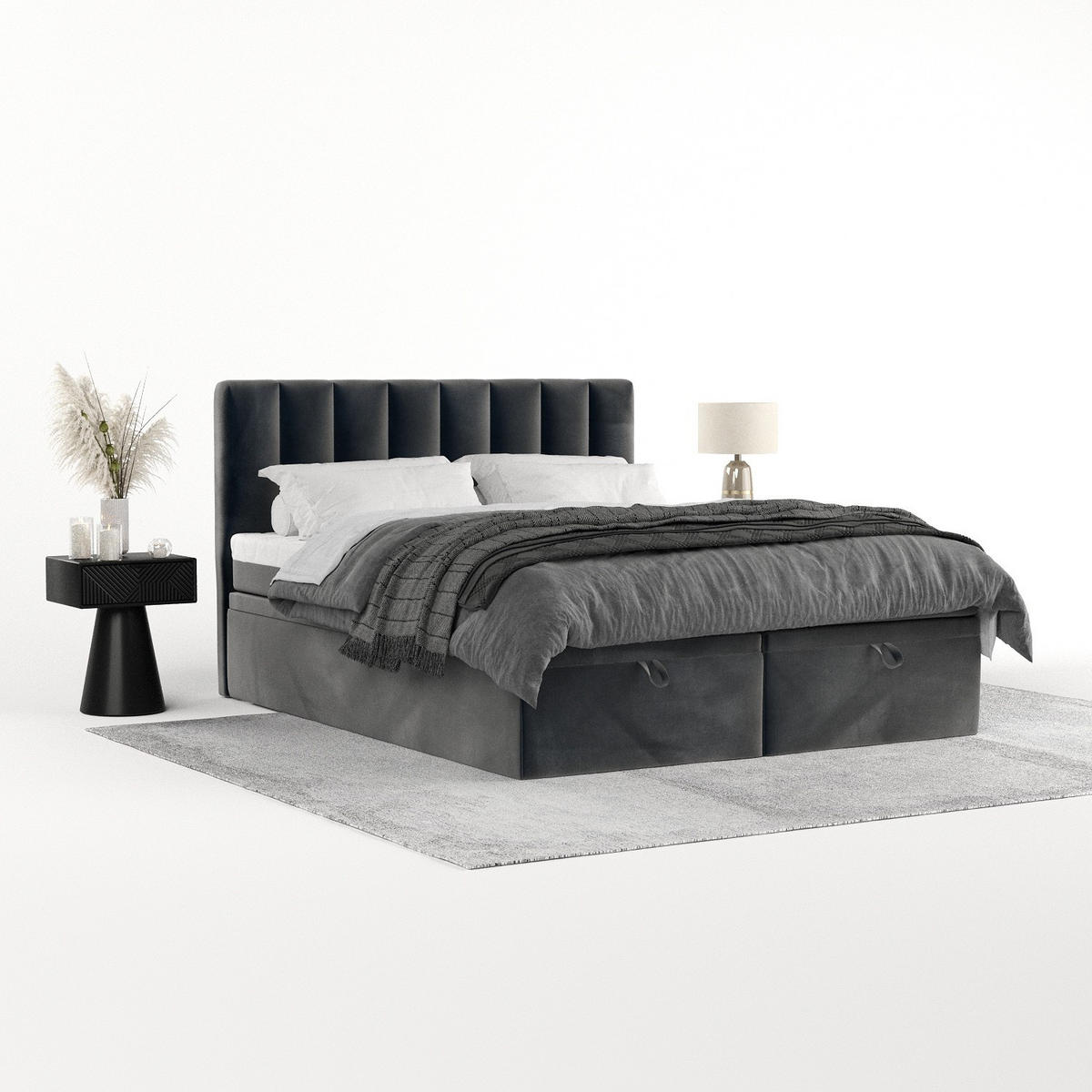 BOXBETT Lume 200/200 cm Anthrazit im Paros Stoff - Anthrazit/Schwarz, Holz/Holzwerkstoff (200/200cm) - AltaBeds