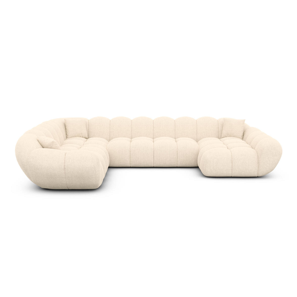 WOHNLANDSCHAFT Liva Creme Strukturstoff U-Form XXL Rechts - Creme, Textil (258/70/323cm) - VAROYAL