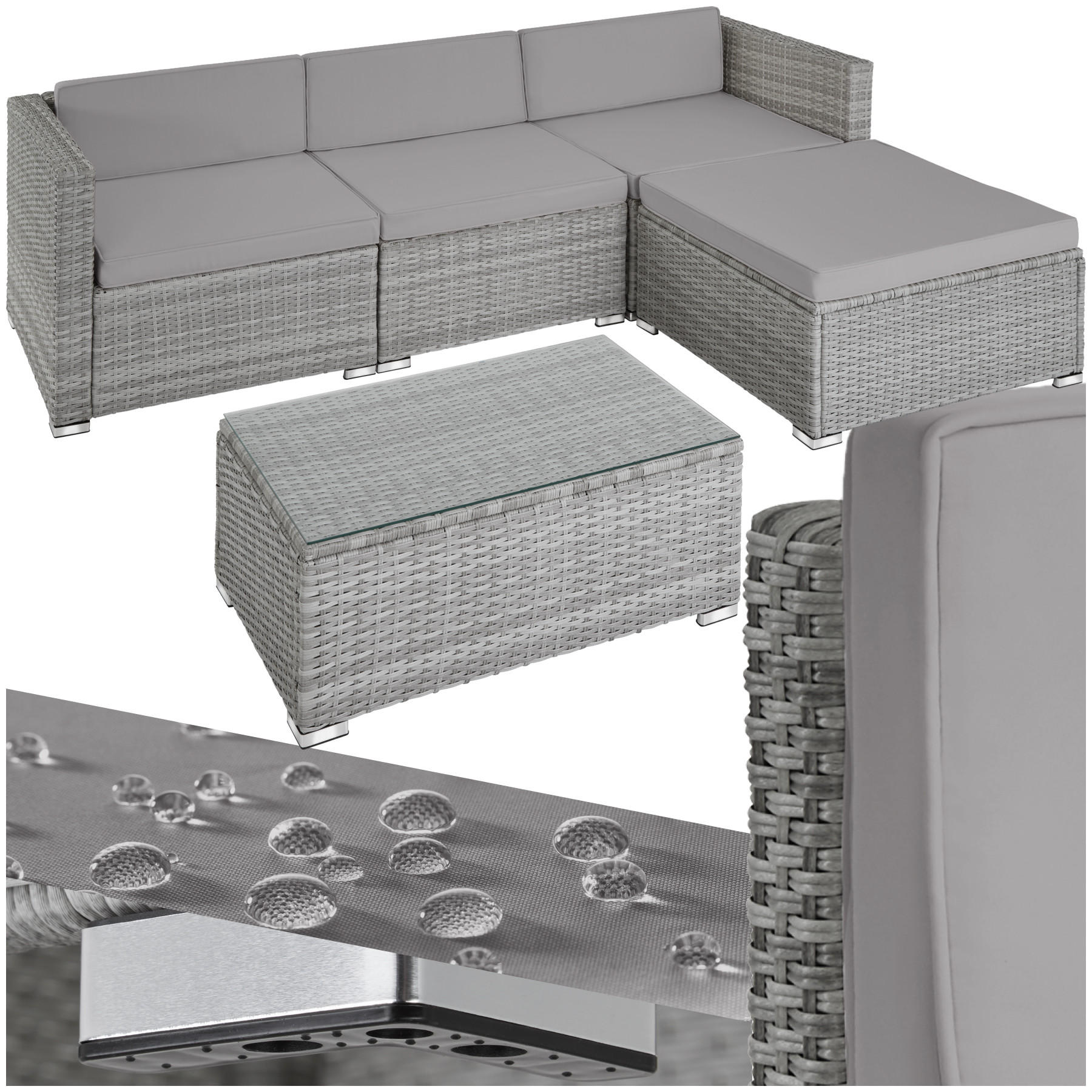 RATTANLOUNGE Florenz,mit Sicherheitsglasplatte,hellgrau/dunkelgrau - Dunkelgrau/Hellgrau, Kunststoff - tectake