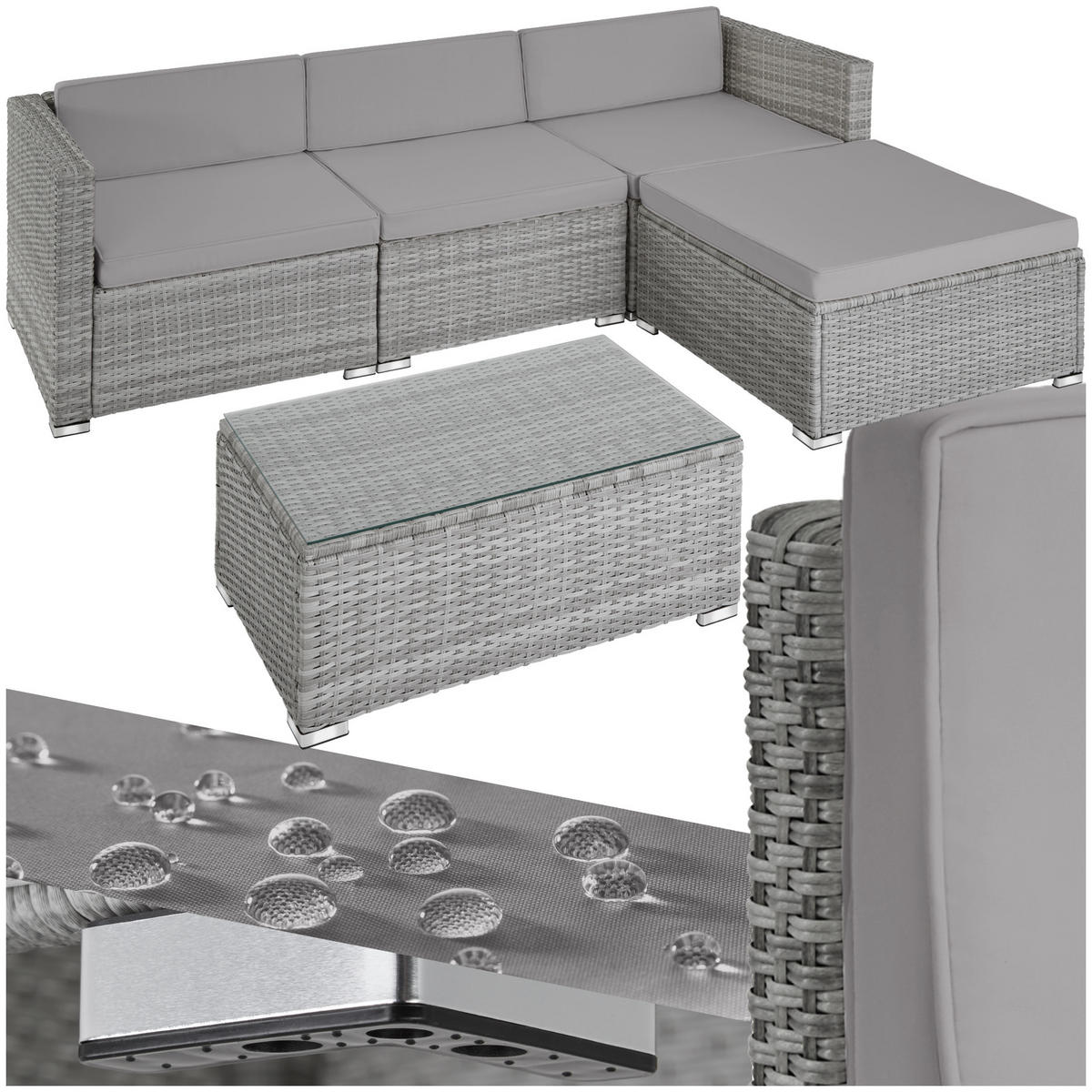 RATTANLOUNGE Florenz,mit Sicherheitsglasplatte,hellgrau/dunkelgrau - Dunkelgrau/Hellgrau, Kunststoff - tectake