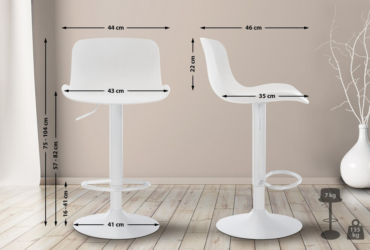 BARHOCKER Almada 81-102 cm weiß - Weiß, Kunststoff (44/81/44cm) - furnicato