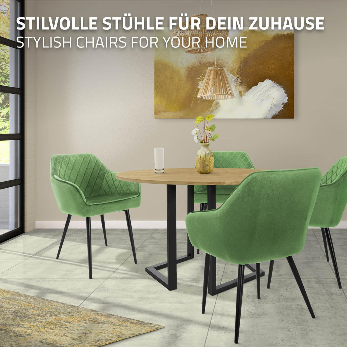 ESSZIMMERSTUHL 6er Set Salbei Samt - Schwarz/Grün, Textil/Metall (63/80/60cm) - ML-DESIGN