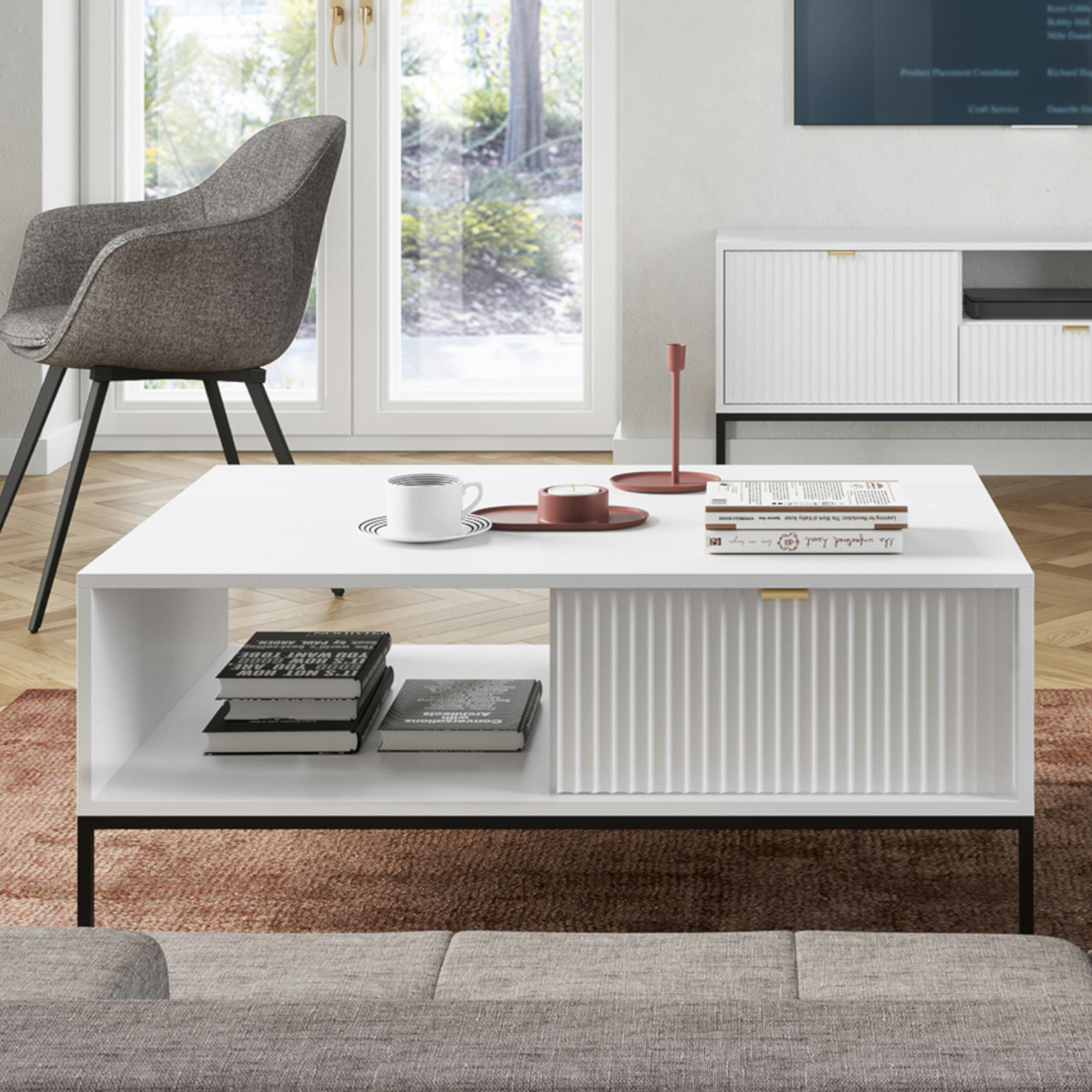 COUCHTISCH NANAIMO STO1-2S Profilierte Fronten, Weiß - Weiß, Holzwerkstoff/Kunststoff (68/104/48cm) - Komodee