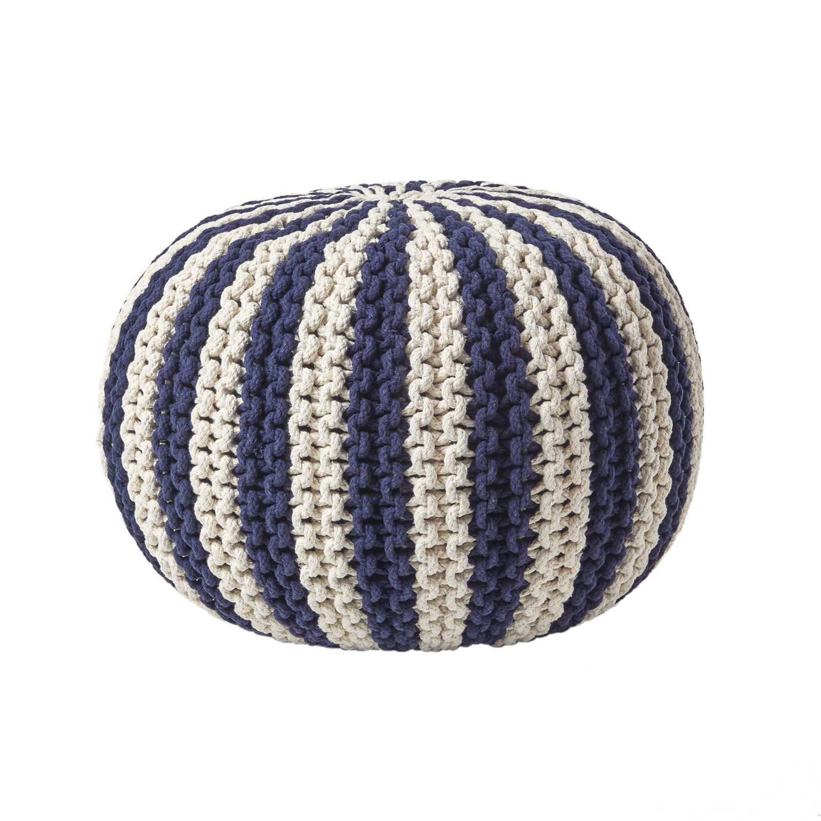 STRICKPOUF rund, marine-creme gestreift, 50/50/40 cm - Dunkelblau, Textil (50/40/50cm) - Homescapes