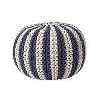 STRICKPOUF rund, marine-creme gestreift, 50/50/40 cm - Dunkelblau, Textil (50/40/50cm) - Homescapes