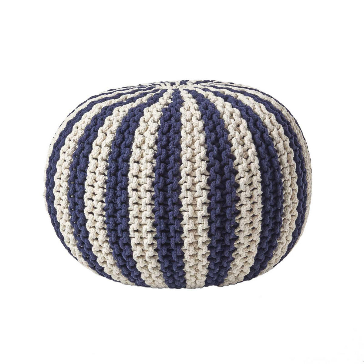 STRICKPOUF rund, marine-creme gestreift, 50/50/40 cm - Dunkelblau, Textil (50/40/50cm) - Homescapes