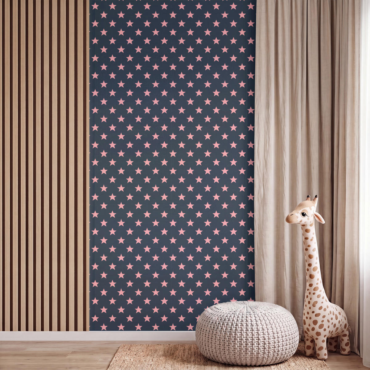 KINDERTAPETE - Muster - Sterne - Rosa - 120x240 cm - Anthrazit, Papier (120/240cm) - OnlyWow