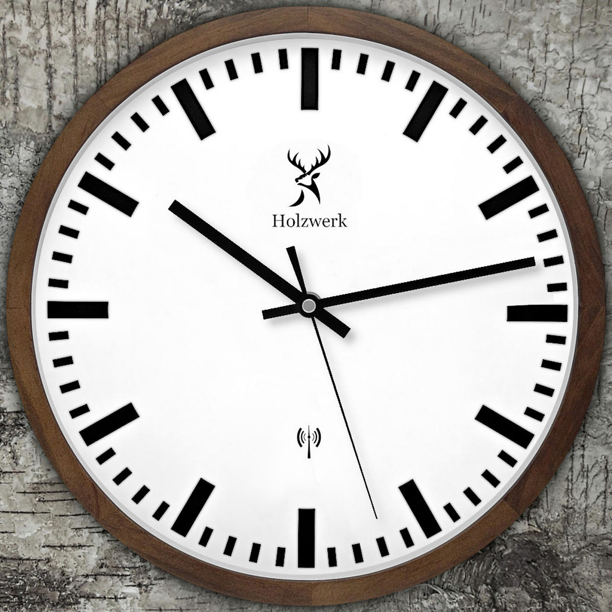 WANDUHR Holz Designer HOMBURG (FUNK) Loft Wand Uhr, braun, weiß - Dunkelbraun, Glas/Holz (30/30/4.2cm) - Holzwerk