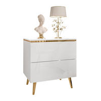 NACHTTISCH AURORA II auf schräge Gold Chrom Beine Weiß / Weiß hochglanz - Weiß Hochglanz/Goldfarben, Holzwerkstoff/Metall (50/53/37cm) - Lookway