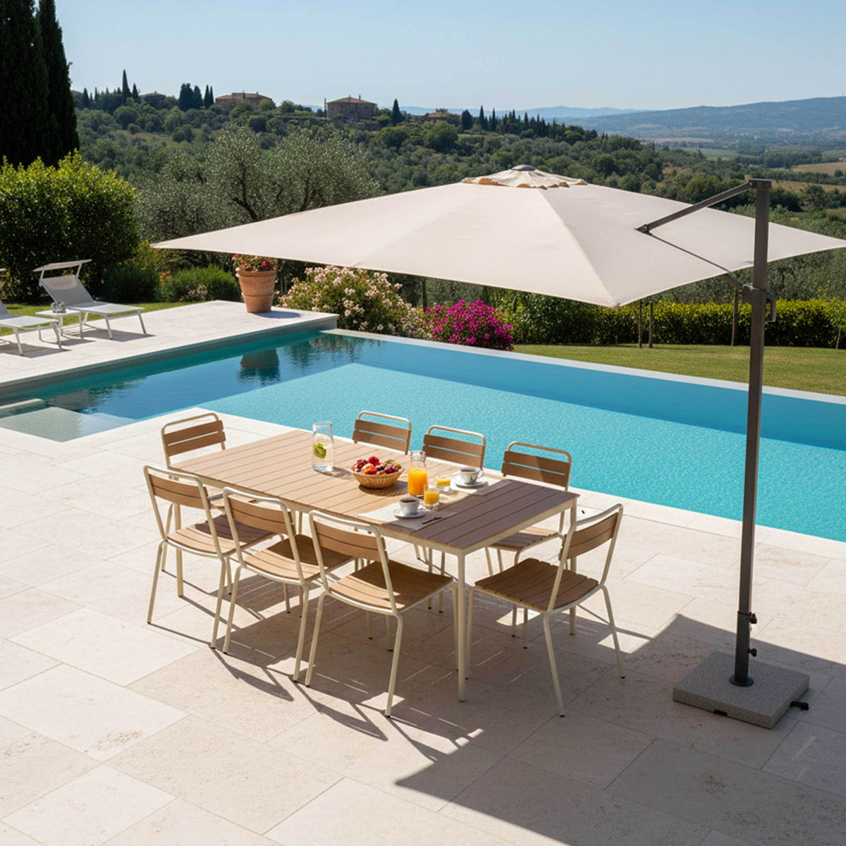 GARTENSET 9-tlg., Beige - Beige, Holzwerkstoff - Oviala