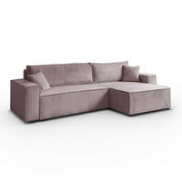 ECKSOFA Gepolstertes CARLO XL Cord mit Schlaffunktion und Bettkasten, Poso 27 - Rosa, Textil (277/143cm) - Lookway