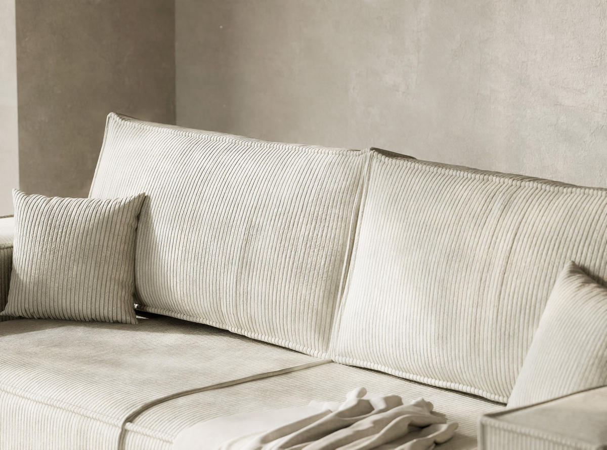 SOFA MIT SCHLAFFUNKTION Milos Creme Samtstoff - Creme/Schwarz, Holz/Holzwerkstoff (255/70/105cm) - Maison de Reve