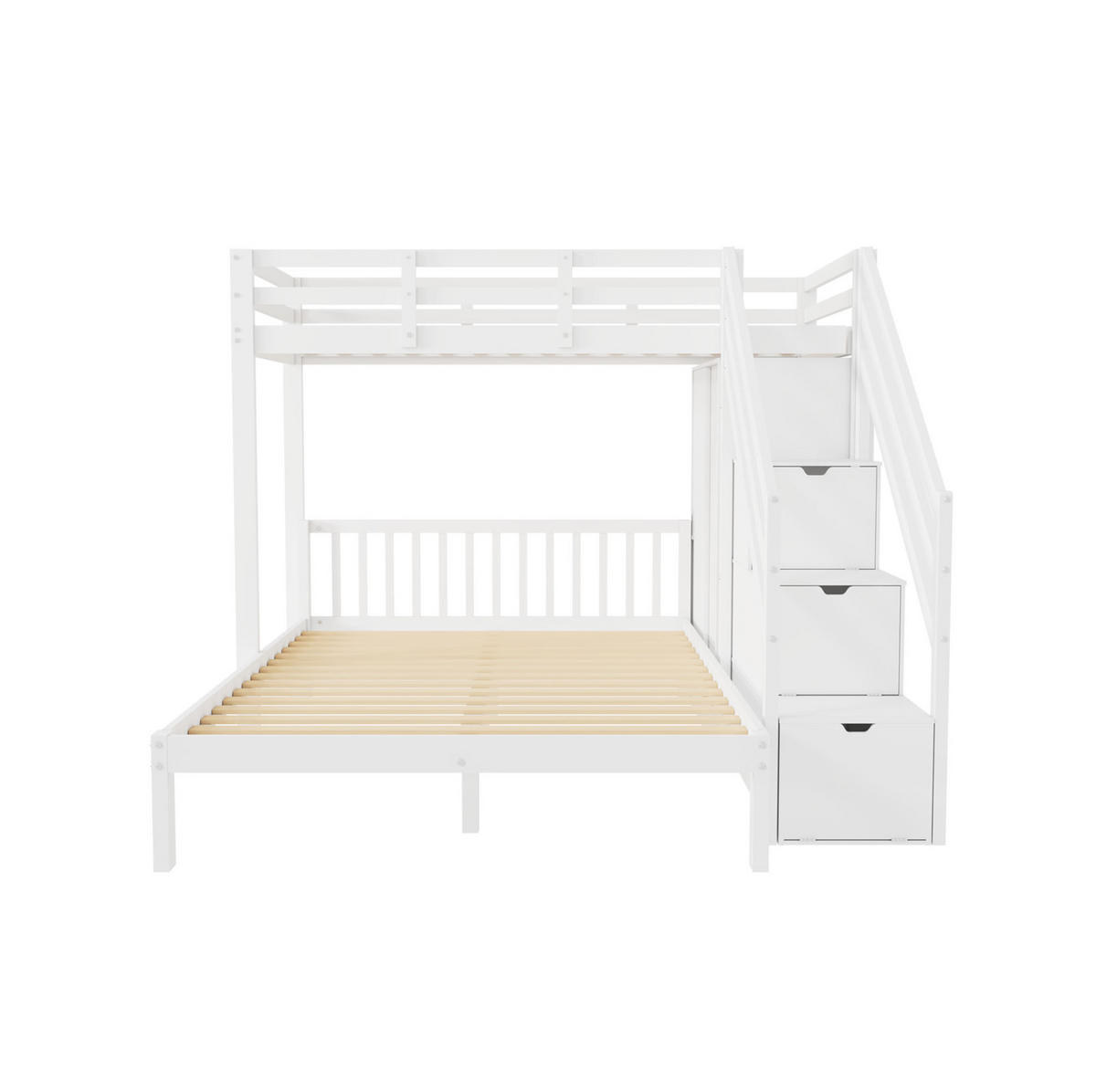 KINDERBETT aus Massivholz und MDF 90x200/140x200 cm in Weiß mit Stauraumtreppe - Weiß, Holzwerkstoff (90/200cm) - Modfu
