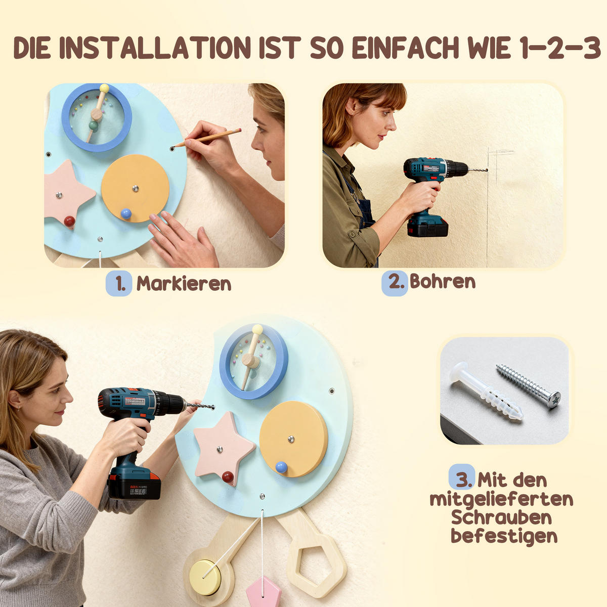 WANDSPIELZEUG DE-10200 7-in-1, Xylophon, Zahnräder, Raupen-Design Bunt - Multicolor, Holzwerkstoff (8/62/108cm) - ComfortXL