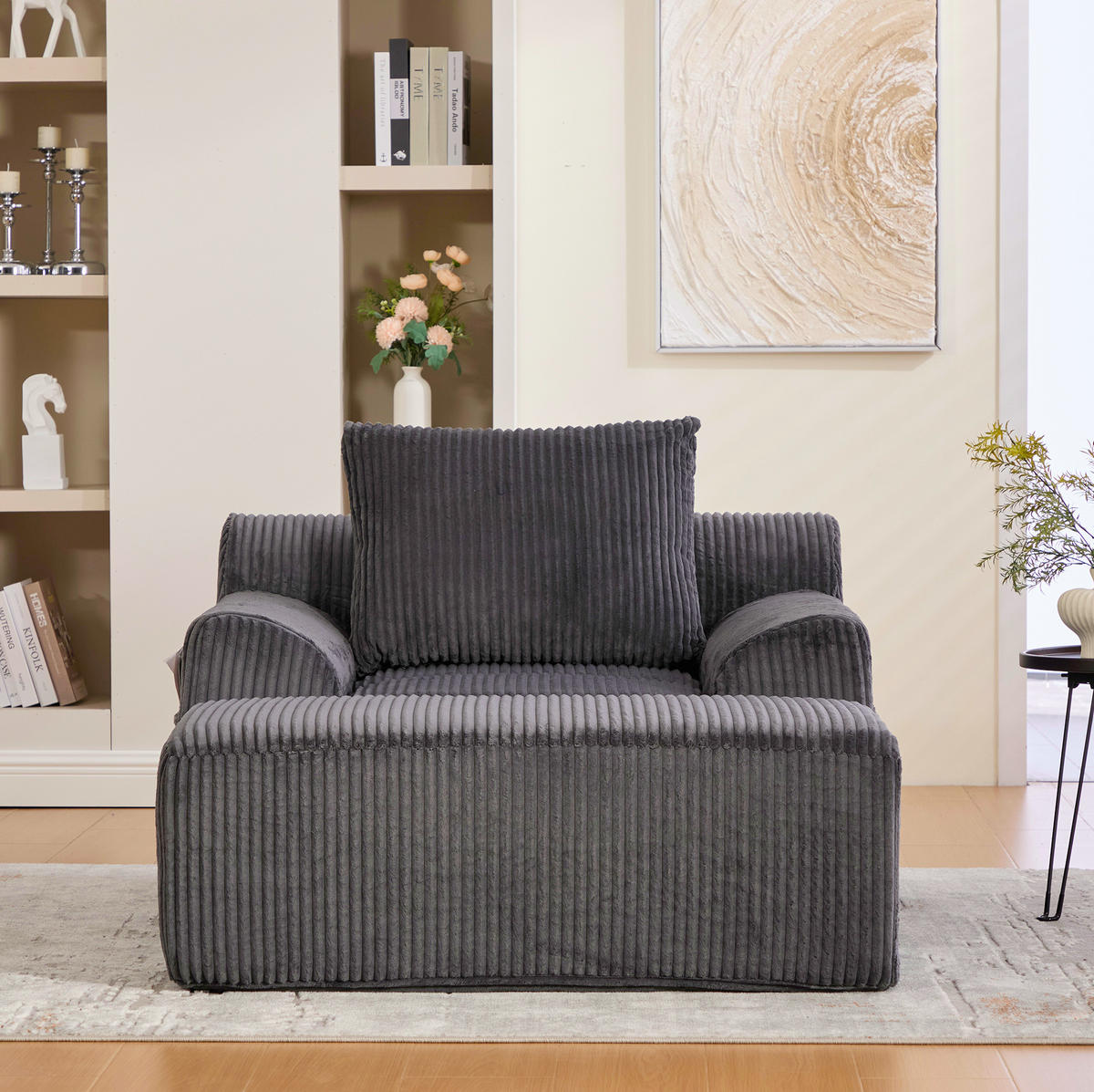 SOFASESSEL mit Fußpedal Kordsamt Dunkelgrau 147/110/67 cm - Dunkelgrau, Textil (147/67/110cm) - OKWISH