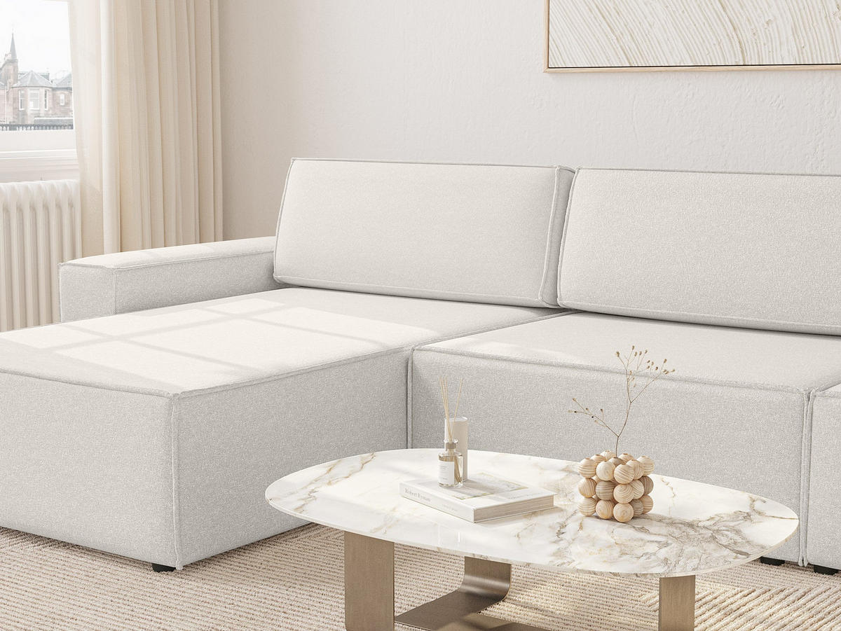 ECKSOFA Lummo Re mit Schlaffunktion, Cremeweiß - Weiß, Textil (323/185cm) - Fedve