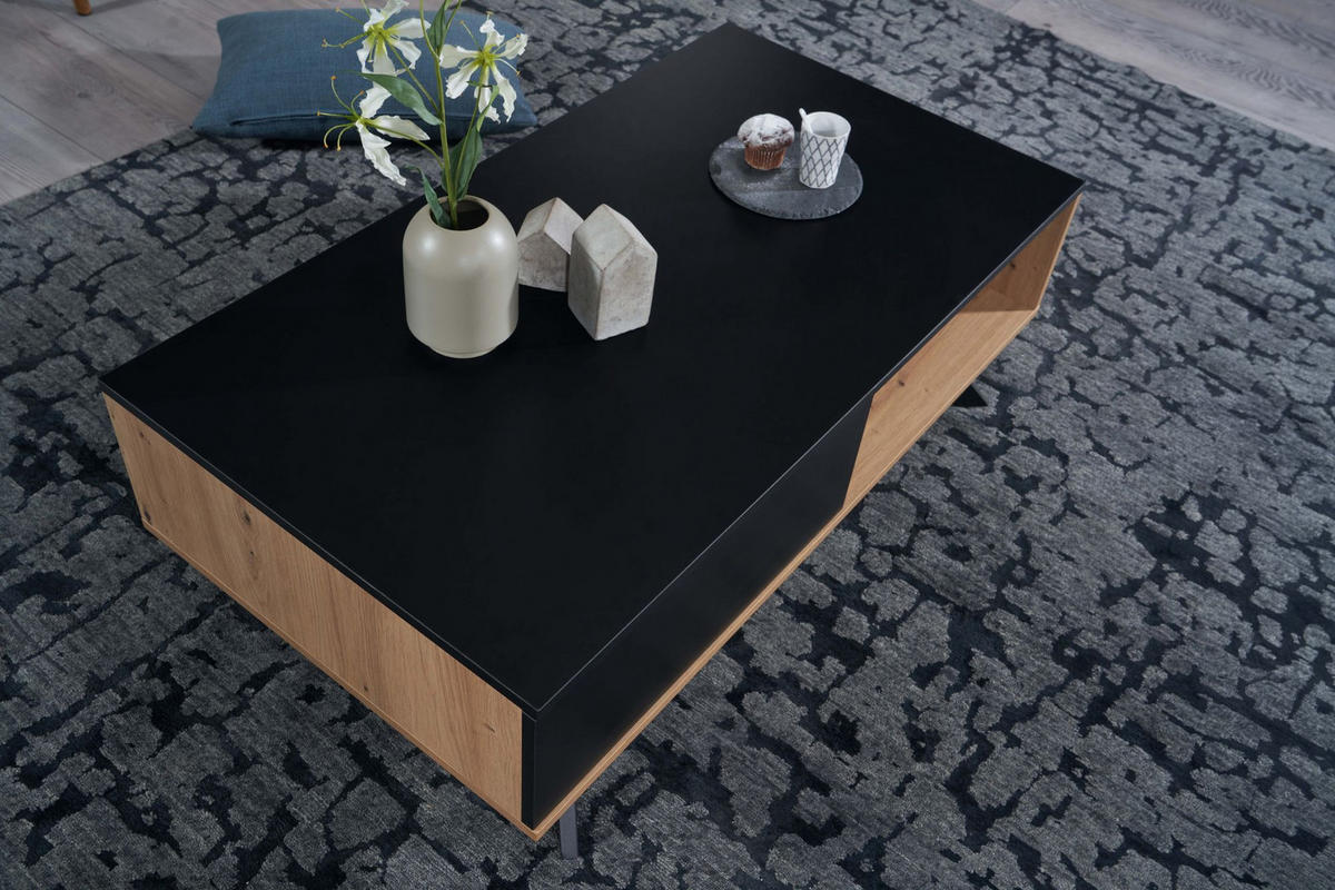 COUCHTISCH Eiche-Dekor Schwarz mit Stauraum, Wasserabweisend, 110x60x38 cm - Schwarz/Braun, Holz/Metall (60/110/38cm) - KADIMA DESIGN