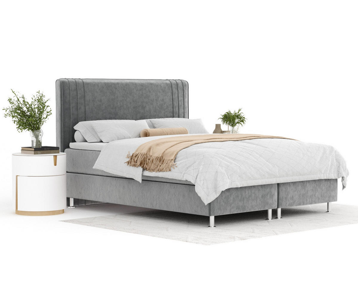 BOXSPRINGBETT Casone Grau 160/200 cm mit Latex-Topper - Silberfarben/Grau, Holz/Holzwerkstoff (160/200cm) - Maison de Reve