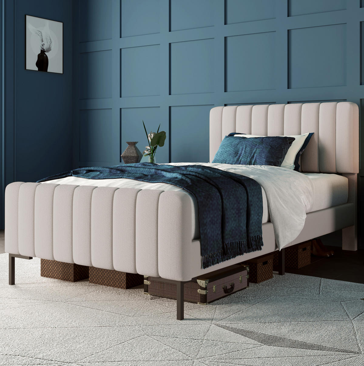 POLSTERBETT 90/200 cm in Grau-Beige mit Matratze und verstellbarem Kopfteil - Grau, Textil (90/200cm) - Flora Grace