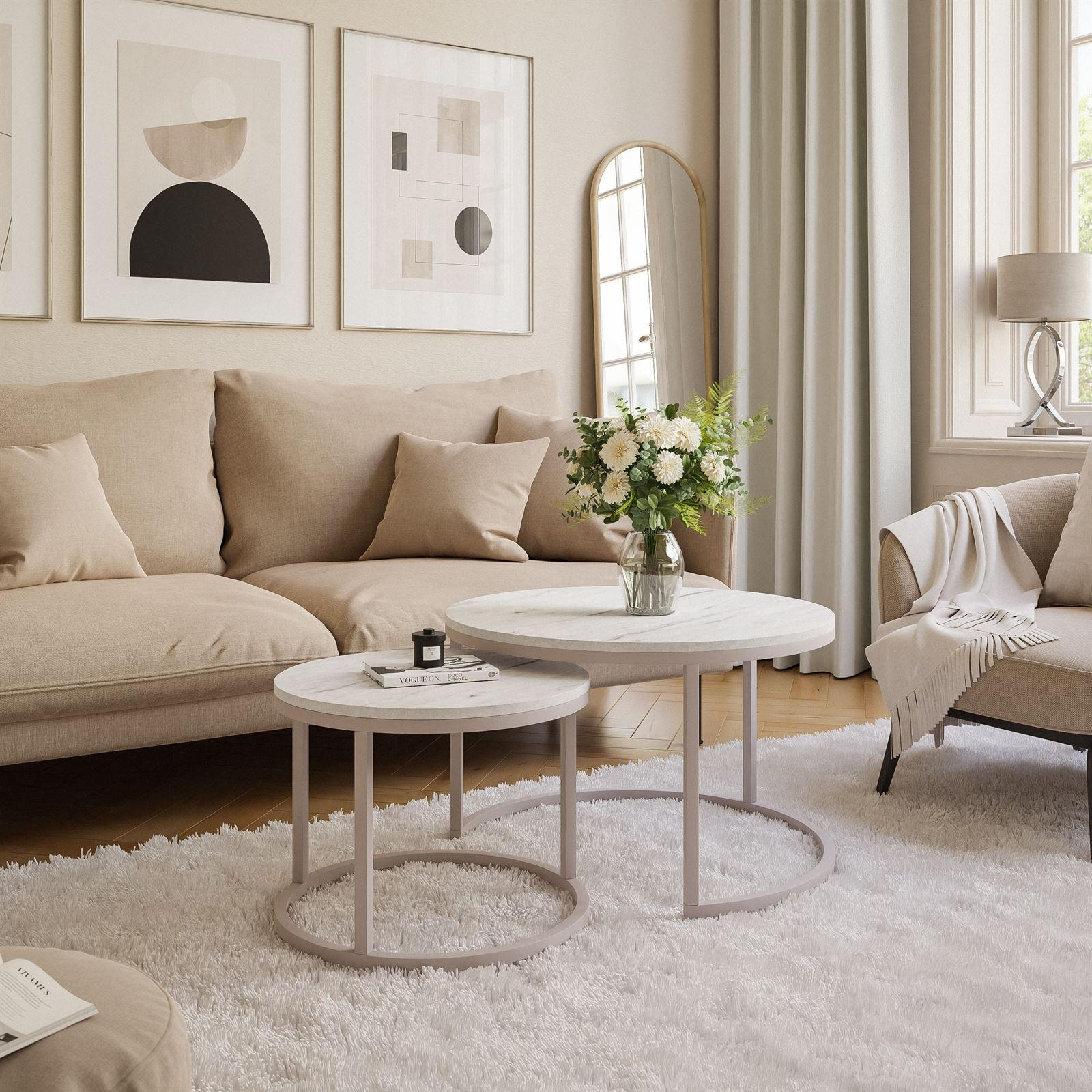COUCHTISCH CIRI 2-in-1 MATT KASCHMIR - Beige/Weiß, Holzwerkstoff (70/70/48cm) - Lookway