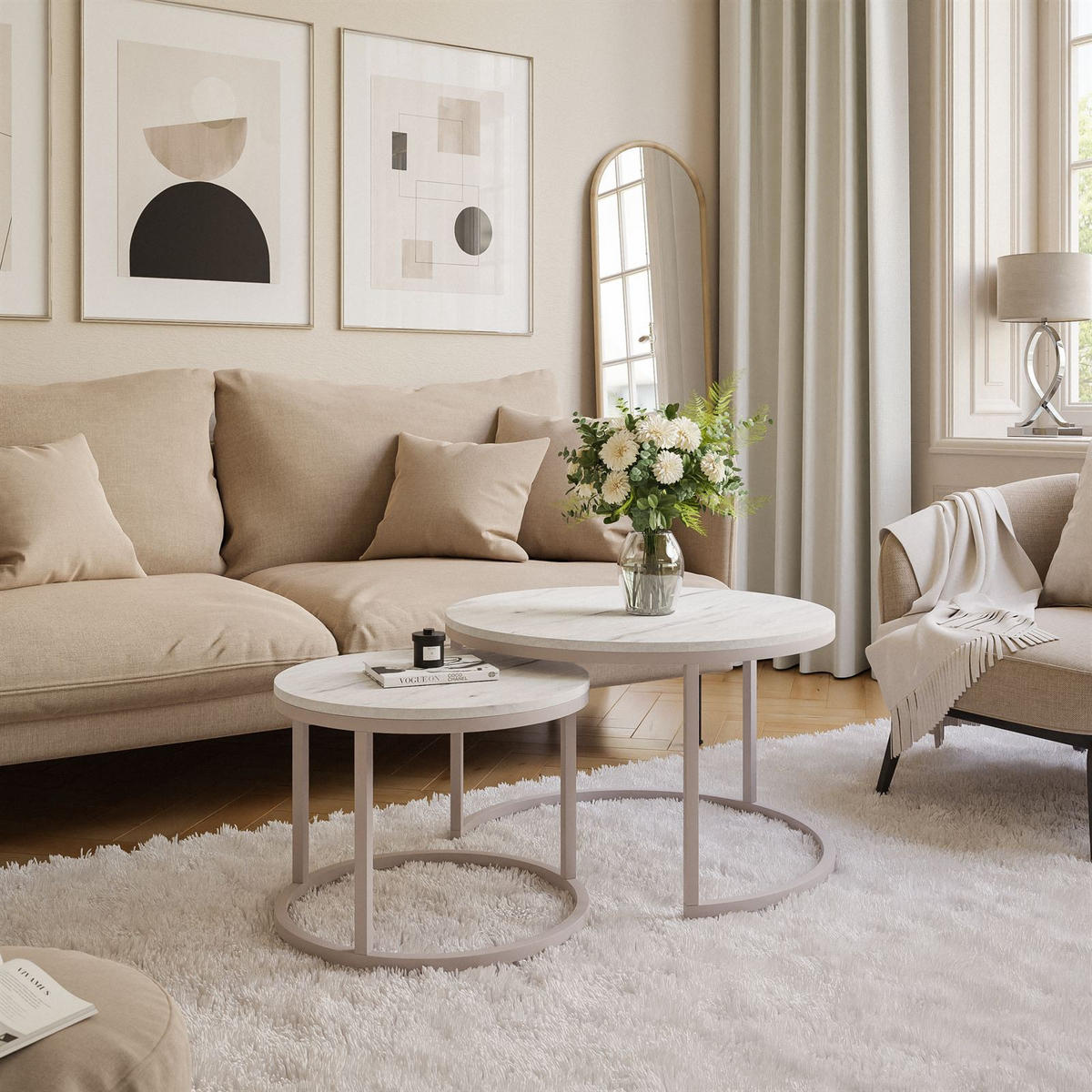 COUCHTISCH CIRI 2-in-1 MATT KASCHMIR - Beige/Weiß, Holzwerkstoff (70/70/48cm) - Lookway
