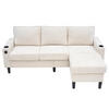 ECKSOFA L-Form 3-Sitzer mit zwei Getränkehaltern und USB und Typ-C-Anschlüssen Beige 202/137/80 cm - Beige, Textil (202/137cm) - OKWISH