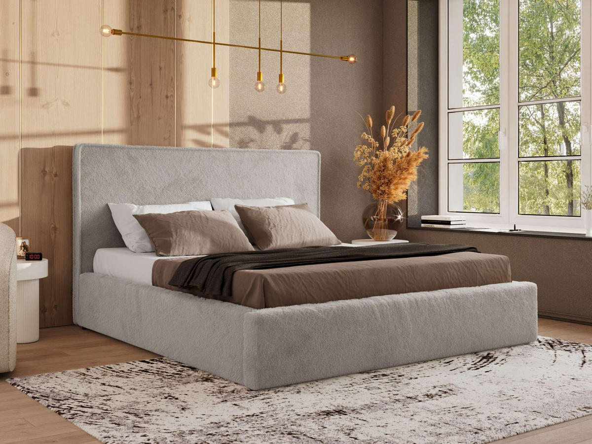 POLSTERBETT CORIVO CLASSIC 200/200 - Hellgrau Plüsch - ohne Matratze - Hellgrau, Textil (200/200cm) - MKS