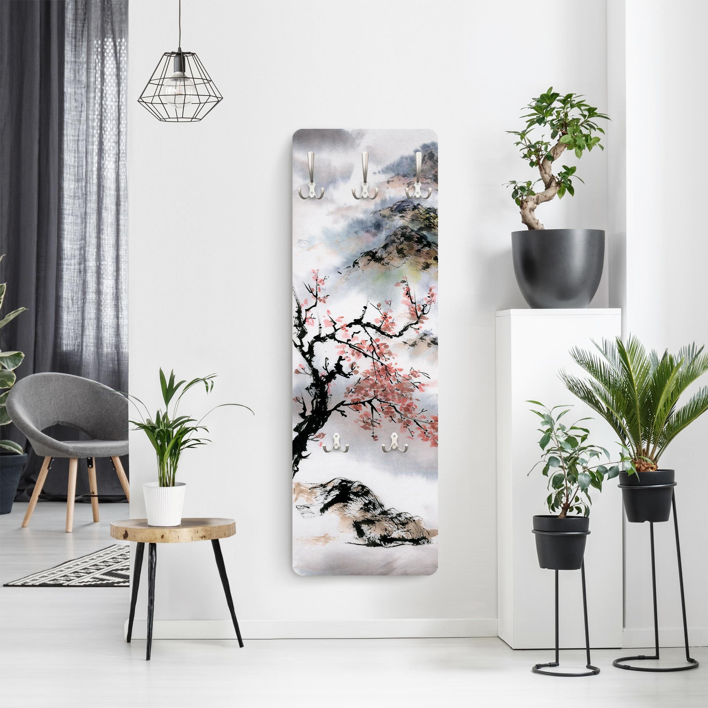 Thumbnail - Bilderwelten Wandgarderobe, Grau, Holzwerkstoff, Baum/Pflanze/Natur, Rechteckig, 34x105x1.6 cm, Garderobe, Garderobenlei...