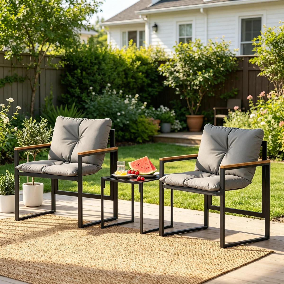 GARTENMÖBEL,1 Tisch+2 Stühle - Schwarz, Textil - Vallsero