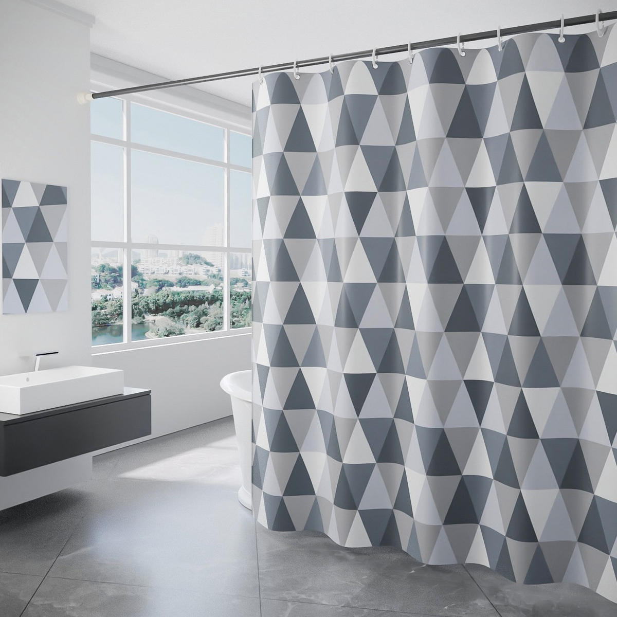 DUSCHVORHANG Polyester wasserdicht antibakteriell schimmelresistent waschbar - Grau, Textil (220/200cm) - MCBOSON