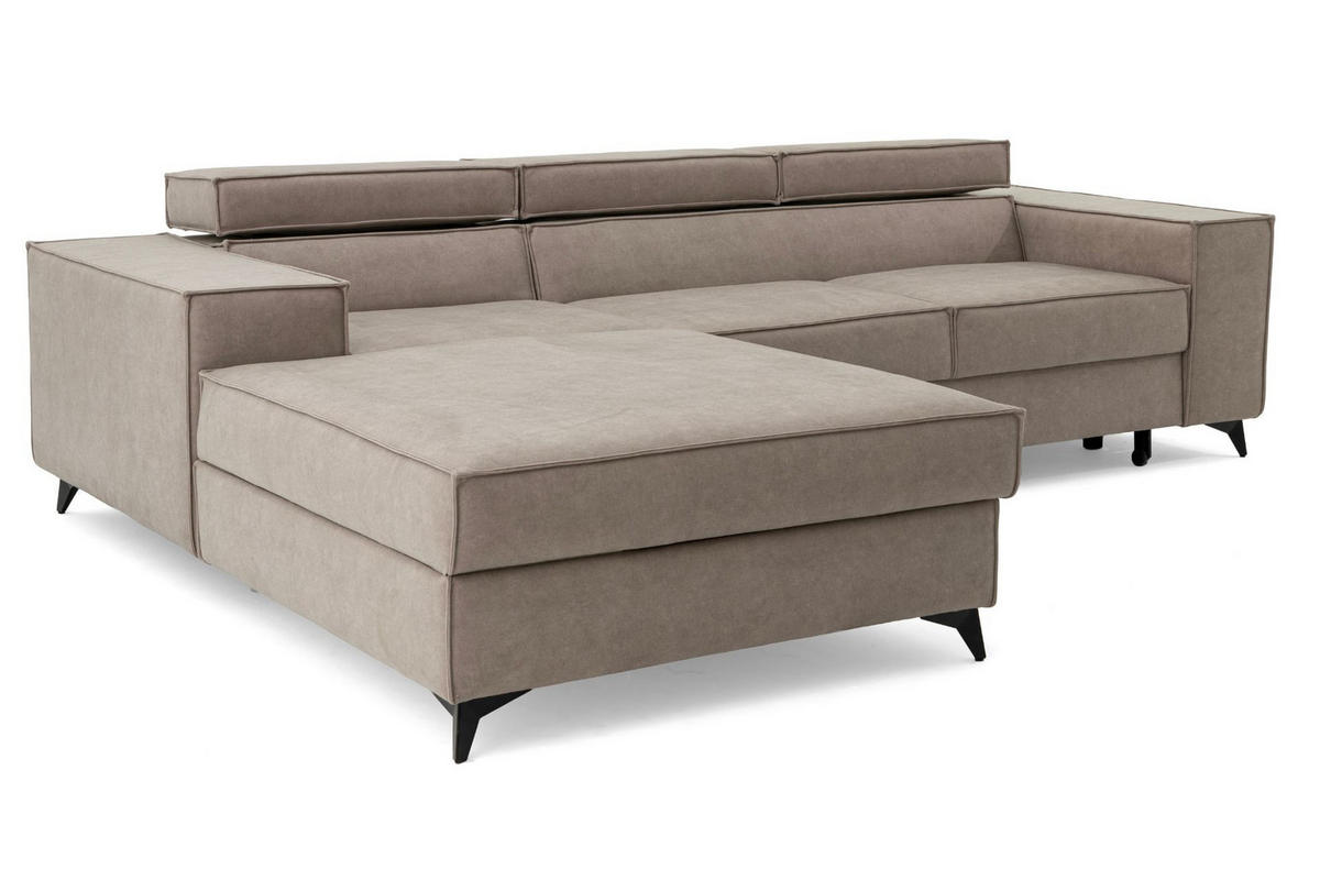 ECKSOFA PURE S Links mit Schlaffunktion 127x215 Velours Creme - Creme/Schwarz, Holz/Textil (281/204cm) - Muffo